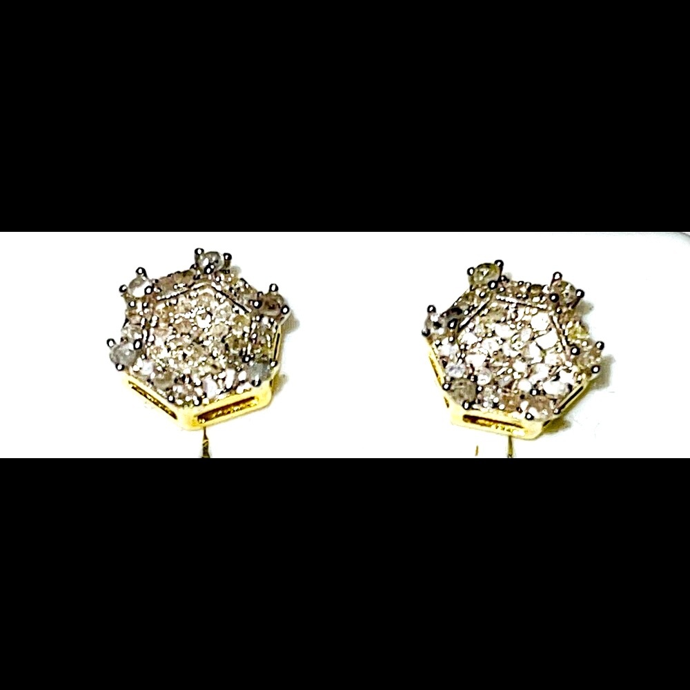Yellow Tone Hexagon Diamond Earring Certified SALE